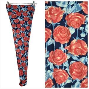 NEW LuLaRoe Red Rose One Size (2-10) Butter Soft Legging Red Blue Floral Print